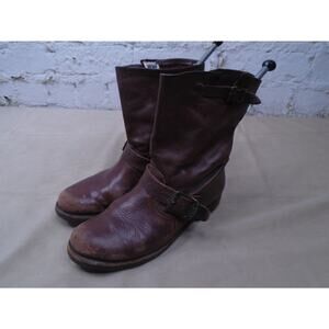 Frye Veronica Short Boots Womens 8 Brown Leather Mid Calf Biker Engineer Buckle
